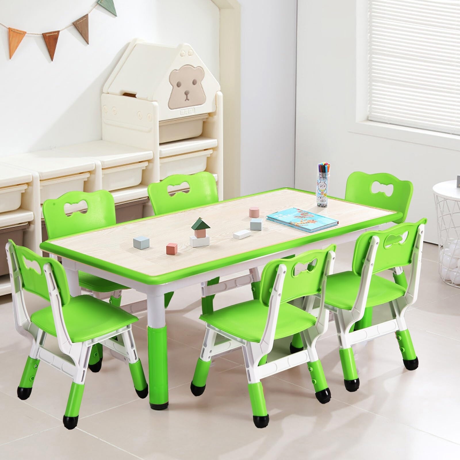 Kids Table and 6 Chair Set Activity Art Table for Classroom Daycares