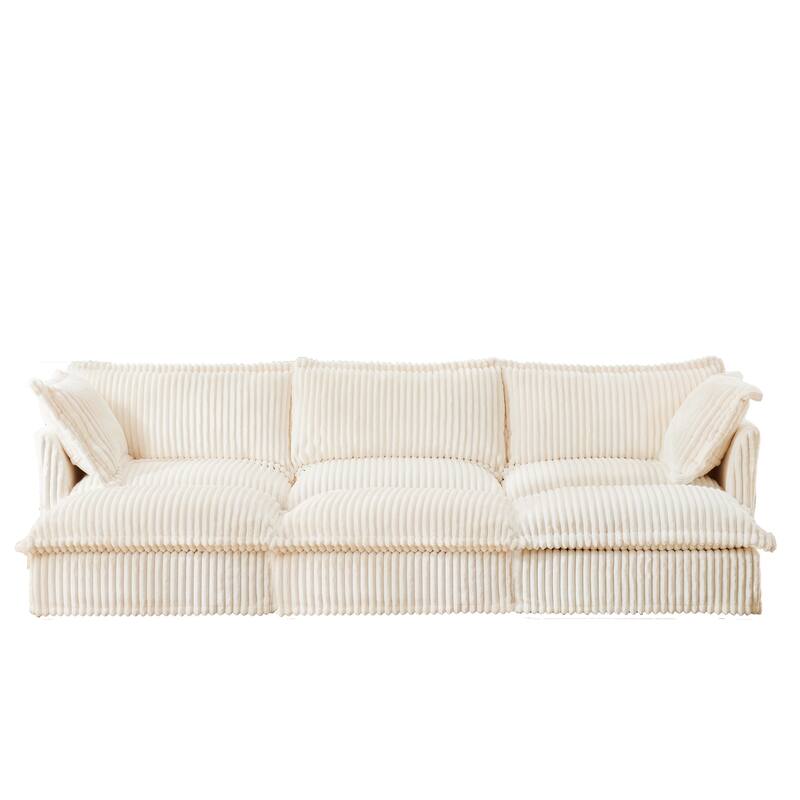120" Corduroy 3-Seater Sofa Set with 3 Ottomans, Sleeper Function & Removable Slipcovers