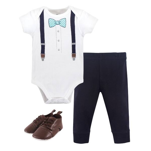 slide 1 of 1, Little Treasure Baby Boy Cotton Bodysuit, Pant and Shoe 3pc Set, Mint Stripe Bow Tie 0-3 Months - Mint Stripe Bow Tie
