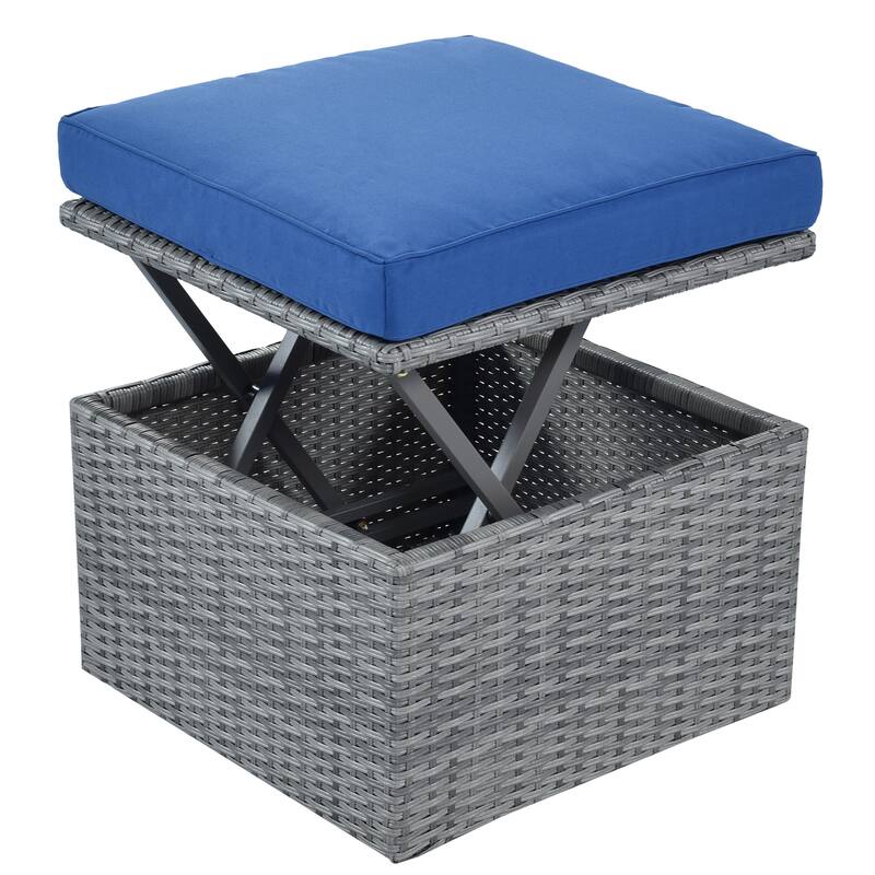 Outdoor 6-Piece Rattan Round Daybed Sunbed Set with Lift Table