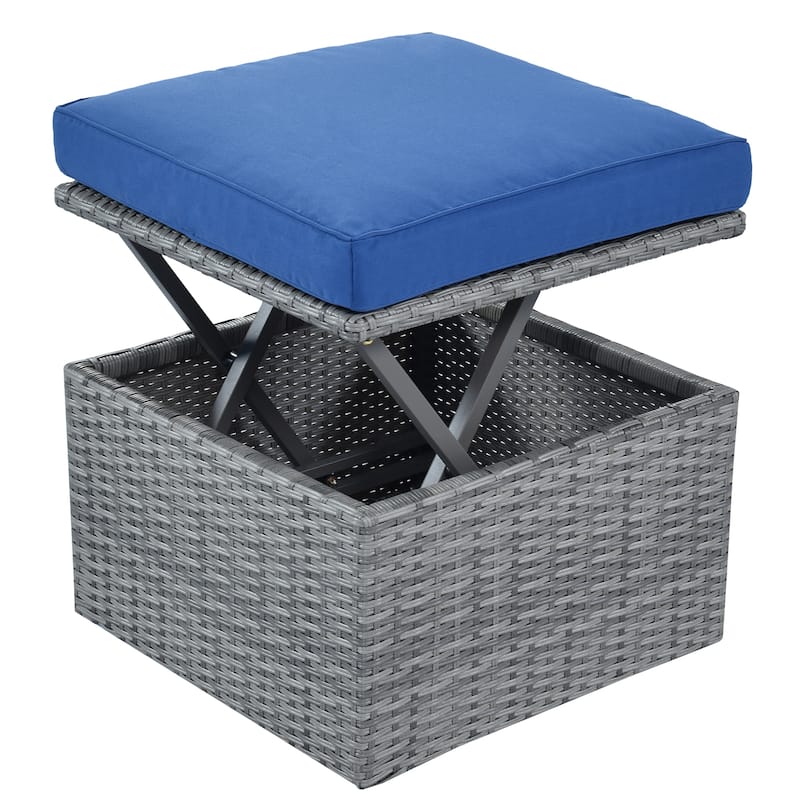 6-Pieces Outdoor Patio Rattan Round Daybed Sunbed Set with Retractable Canopy and Lift Table