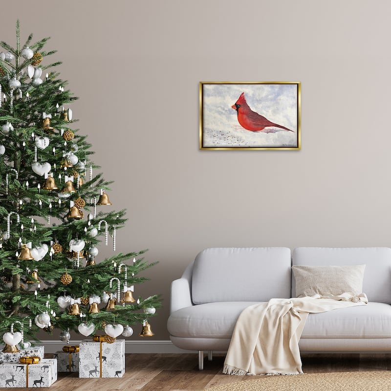 Stupell Red Cardinal in Snow Framed Floater Canvas Wall Art Design By Stephanie Fielden