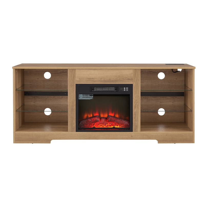 57.87" Fireplace TV Stand with 7 Color LED Flames and USB Charging