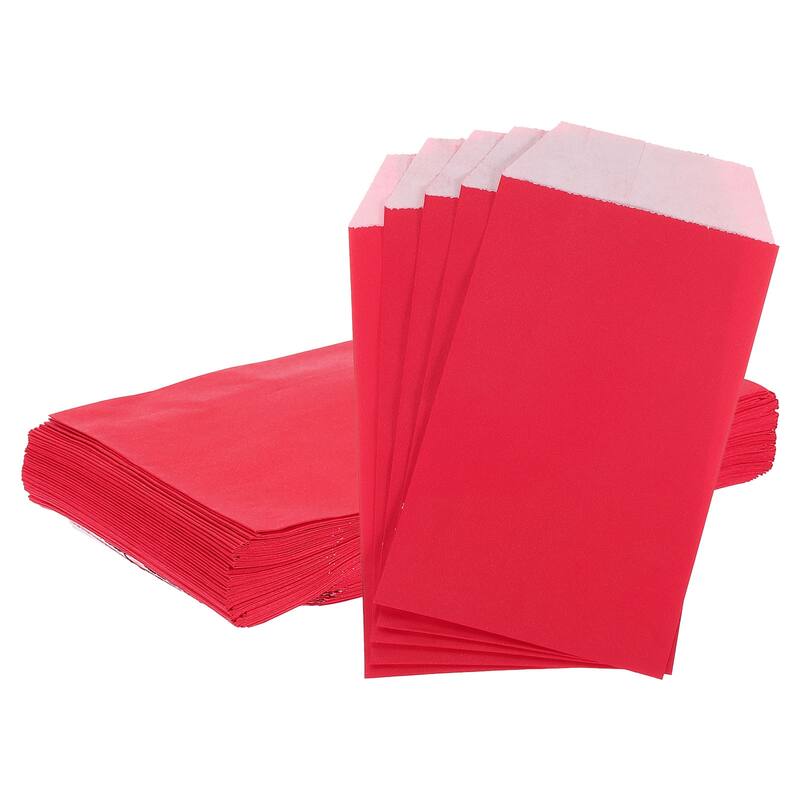 100Pcs Kraft Paper Treat Bags 3 x 6" Greaseproof Flat Kraft Paper Bags - Red