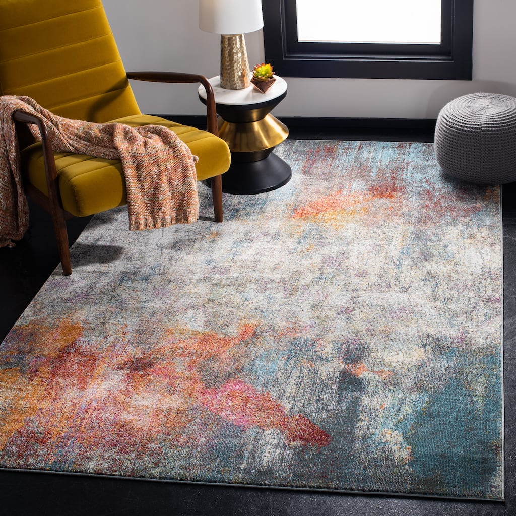SAFAVIEH Luxor Merilyn Modern Abstract Ivory / Blue Rug