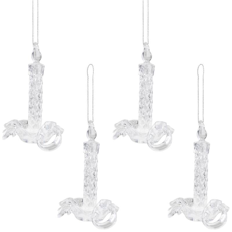 Candlestick with Holly Leaf Christmas Ornaments - 4" - Set of 4