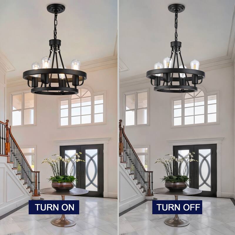 4-Light Plug-in Pendant Lamp, Black Circular Metal Pendant with 39.5 Foot Chain