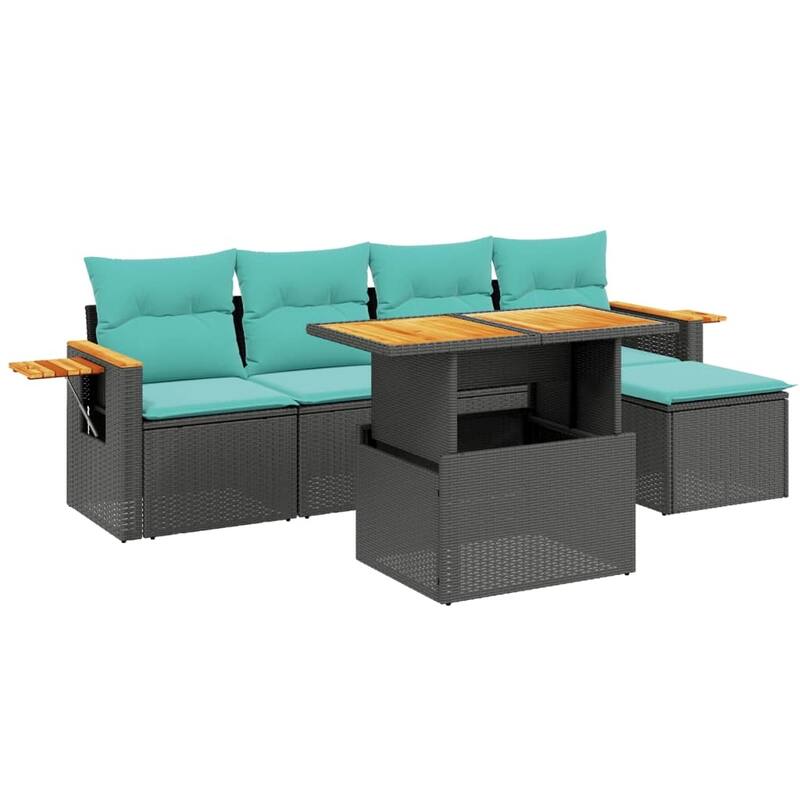 vidaXL Patio Sofa Set with Cushions Outdoor Furniture 6 Piece Poly Rattan - 21.7 x 24.4 x 27.2