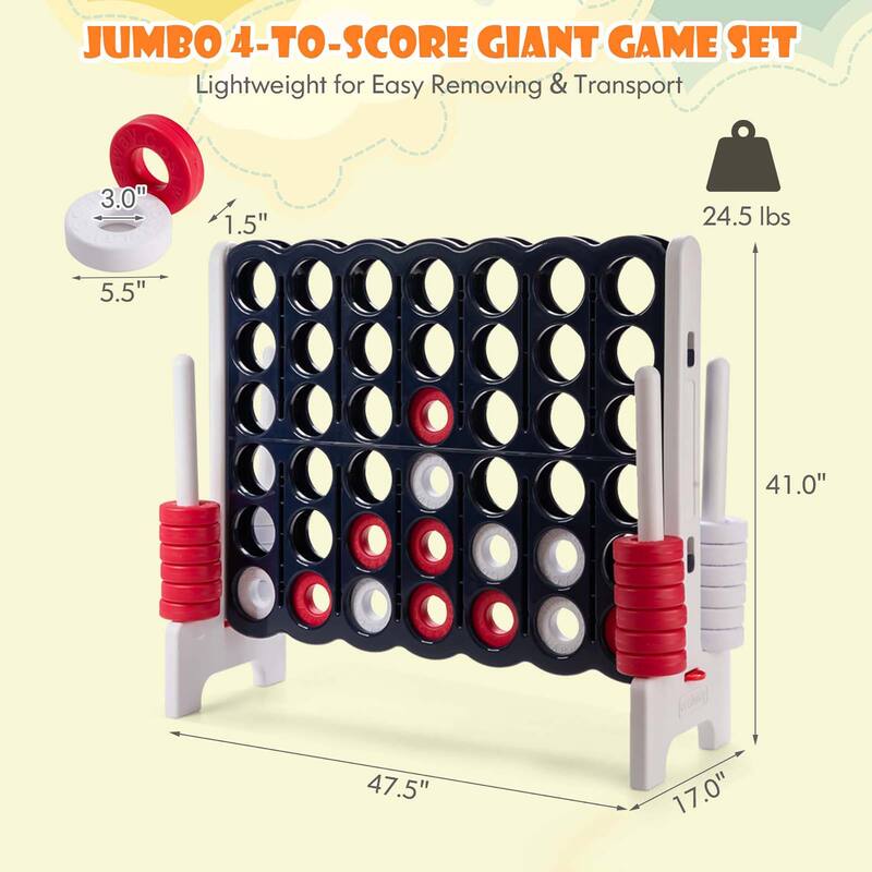 Gymax 4 in A Row Jumbo 4-to-Score Game Set Kids Adults w/ 42 Jumbo