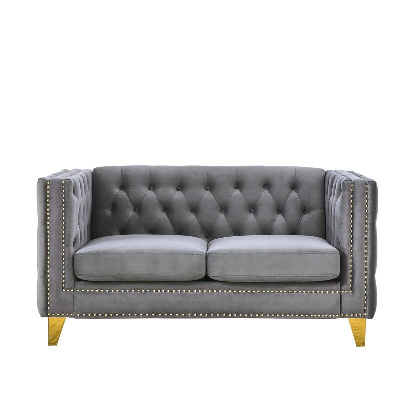 2-Pieces 5-Seat Velvet Sectional Sofa Set (3-Seater + 2-Seater) with Spring Cushions & Metal Legs