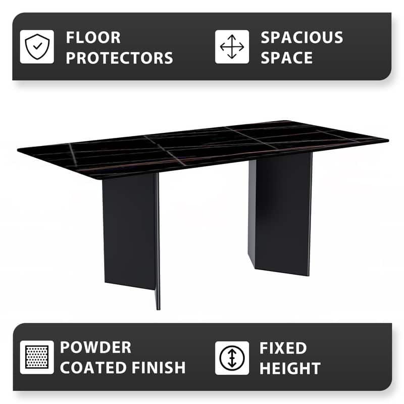 Olyra Contemporary Rectangular Sintered Stone or Glass Dining Table with Stainless Steel Base fpr Home Kitchen and Dining Rooms