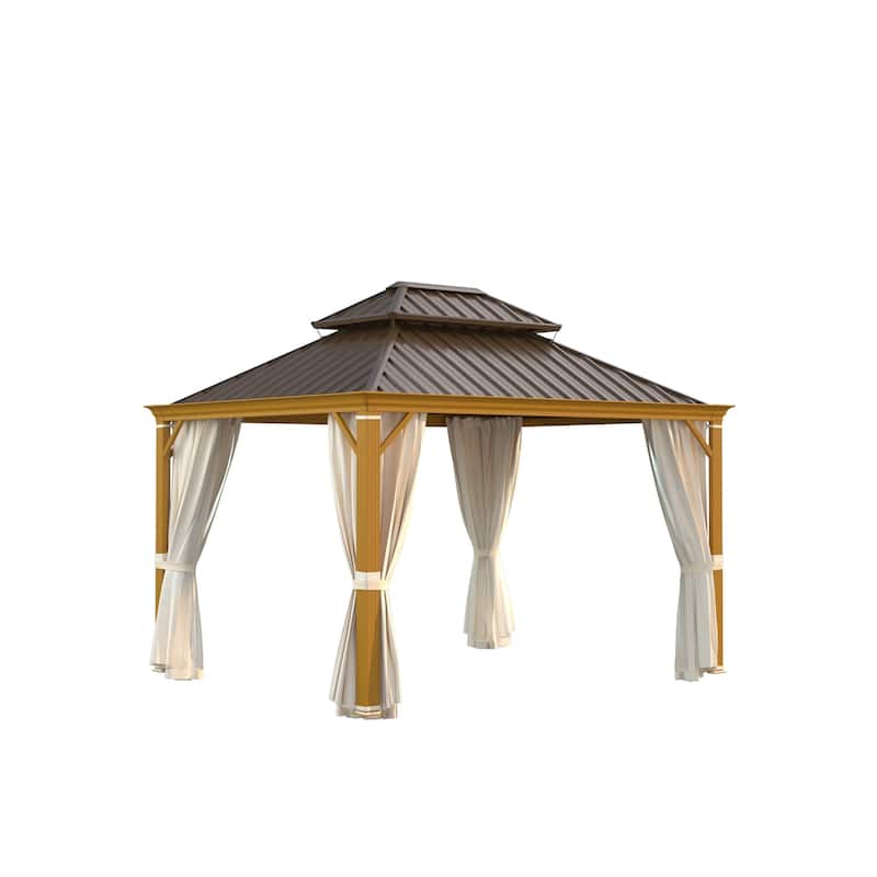 Outdoor Hardtop Gazebo with Galvanized Steel Double Roof & Aluminum Frame, Outdoor pergola with Premium Curtains and Nettings