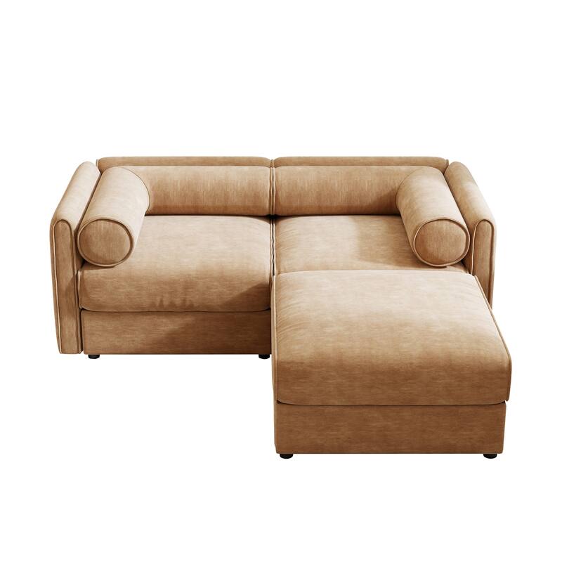 75.5" 2-Seater Chenille Sofa with Ottoman Storage, Cylindrical Backrest and Modular Design