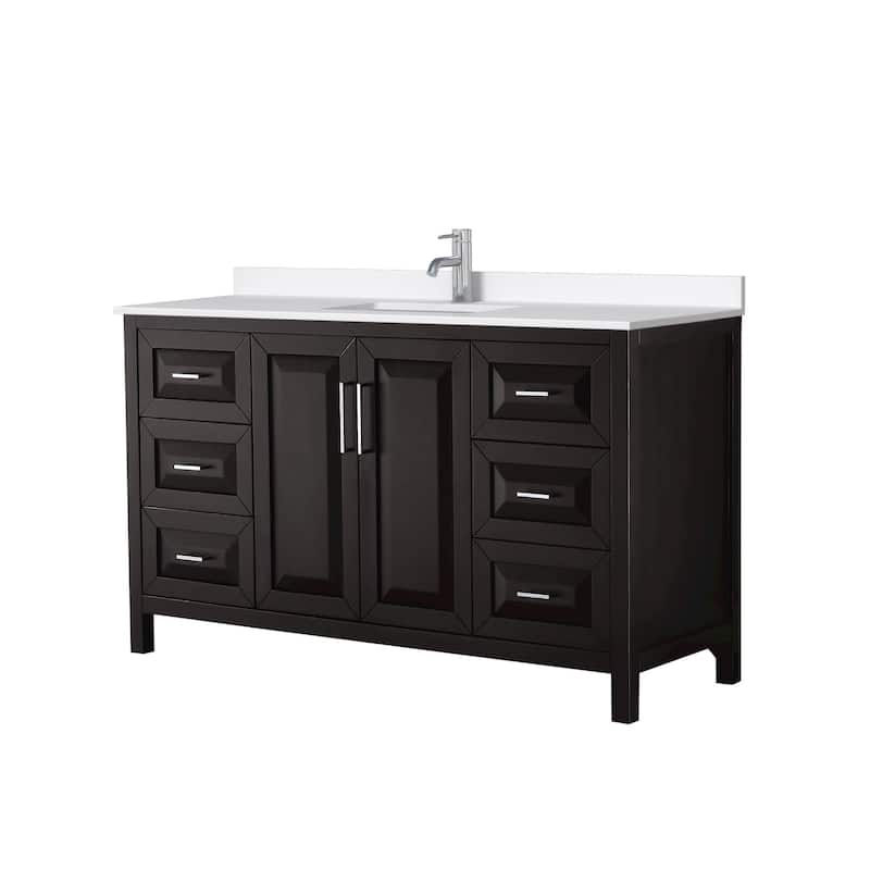 Daria 60-inch Single Vanity, Single Hole Quartz Top - Dark Espresso, Chrome Trim, White Quartz Top