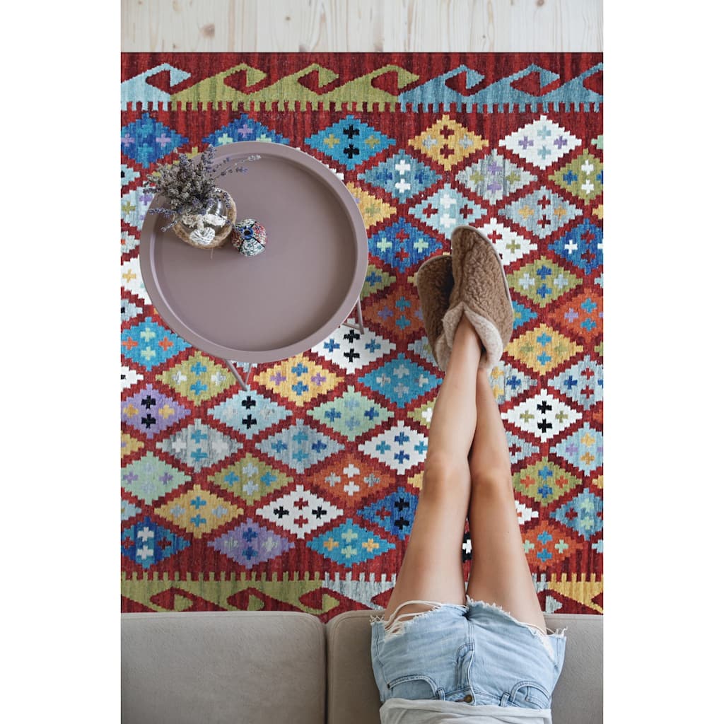 Multicolored Contemporary Geometric Flat Geometric Area Rug, Luxurious Soft Texture for Home Interiors - L