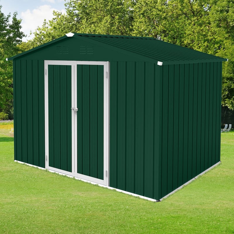 Apex Roof Metal Garden Shed with Hinged Door & Integrated Vents Outdoor Storage Shed Tool Shed with Security Lock