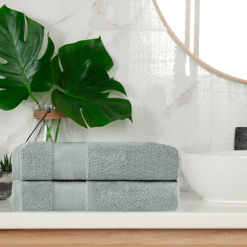 Superior Turkish Cotton Solid Heavyweight Bath Towel Set of 2 - Olive Green
