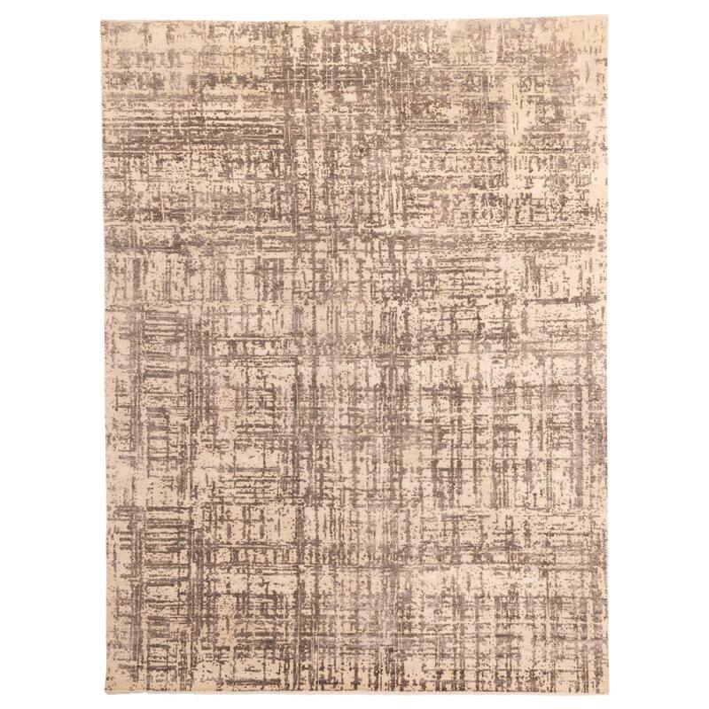 ECARPETGALLERY Hand-knotted Legacy Cream, Dark Grey Silk, Wool Rug - 8'11 x 11'10