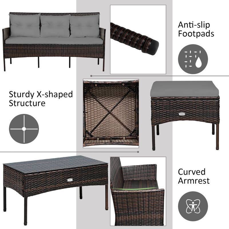 Costway 3PCS Patio Rattan Furniture Set 3-Seat Sofa Cushioned Table - See details