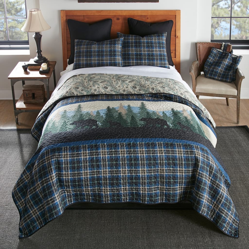 Donna Sharp Bear Journey Blue 3 PC Polyester Quilt Set