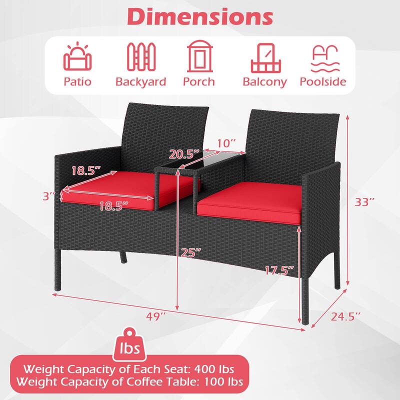 Costway Patio Loveseat with Built-in Table Soft Cushions & Tempered - See Details