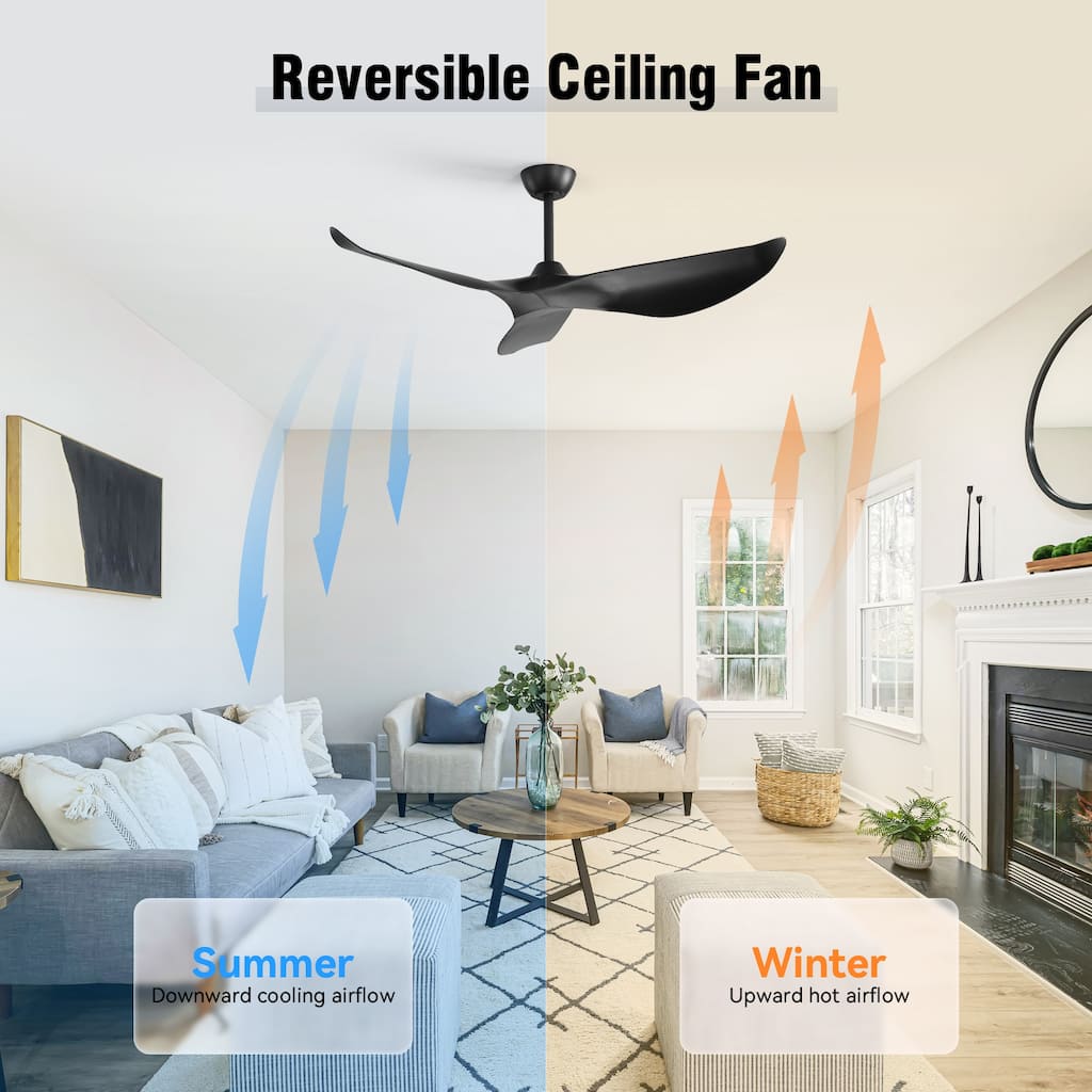 38-Inch Black Ceiling Fan Without Light,3 ABS Blades&Powerful DC Motor,1/4/8H Timer Function