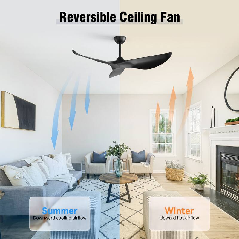 38-Inch Black Ceiling Fan Without Light,3 ABS Blades&Powerful DC Motor,1/4/8H Timer Function - Black