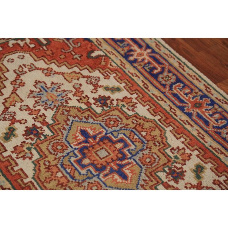 Ivory & Orange Heriz Serapi Indian Foyer Rug Handmade Wool Carpet - 3'0"x 5'1"