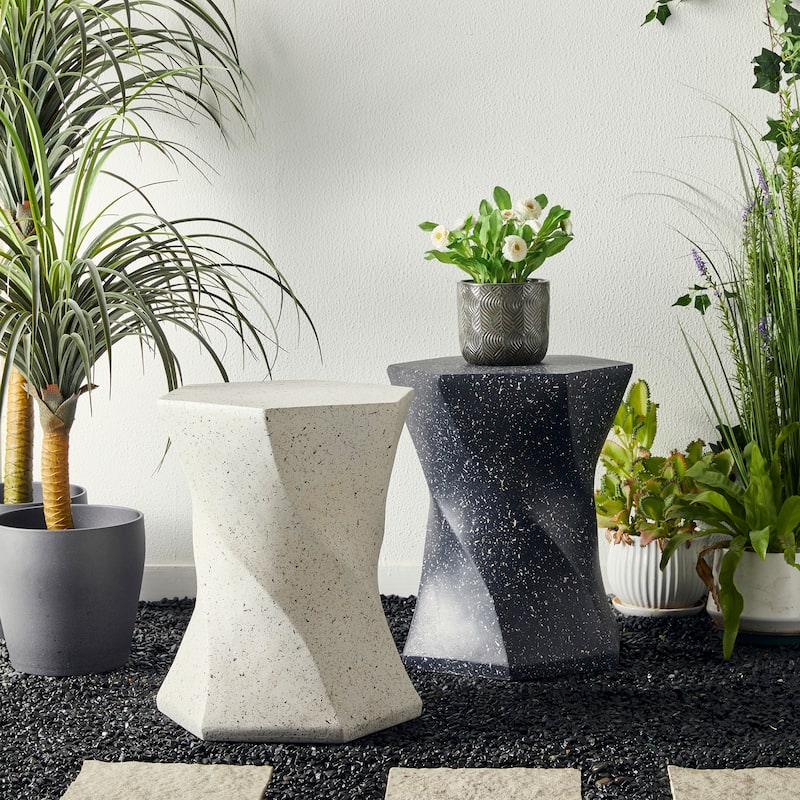 Glitzhome 17.75"H MGO Twist-Style Faux Terrazzo Garden Stool