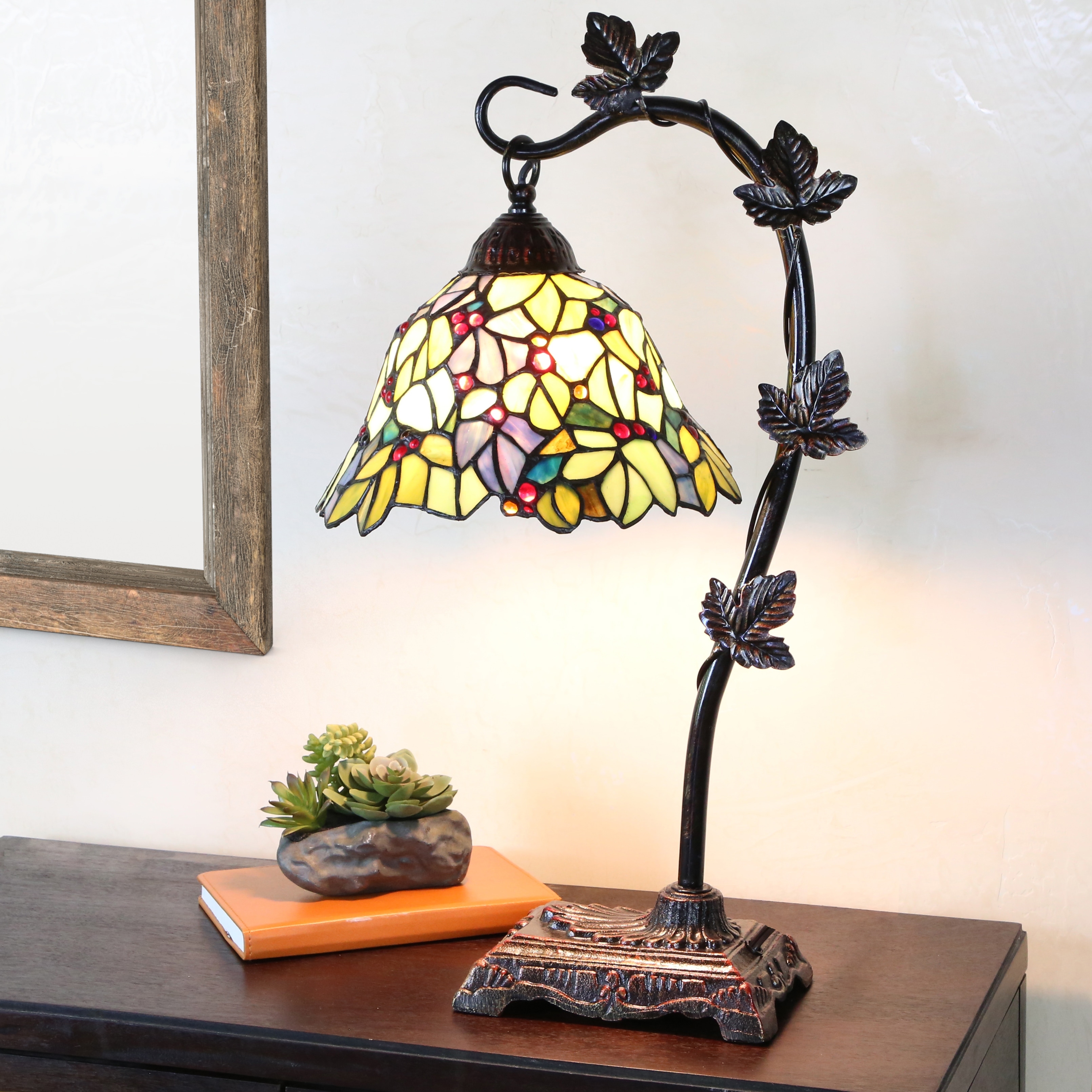 23"H Stained Glass Floral Leaf Desk Lamp