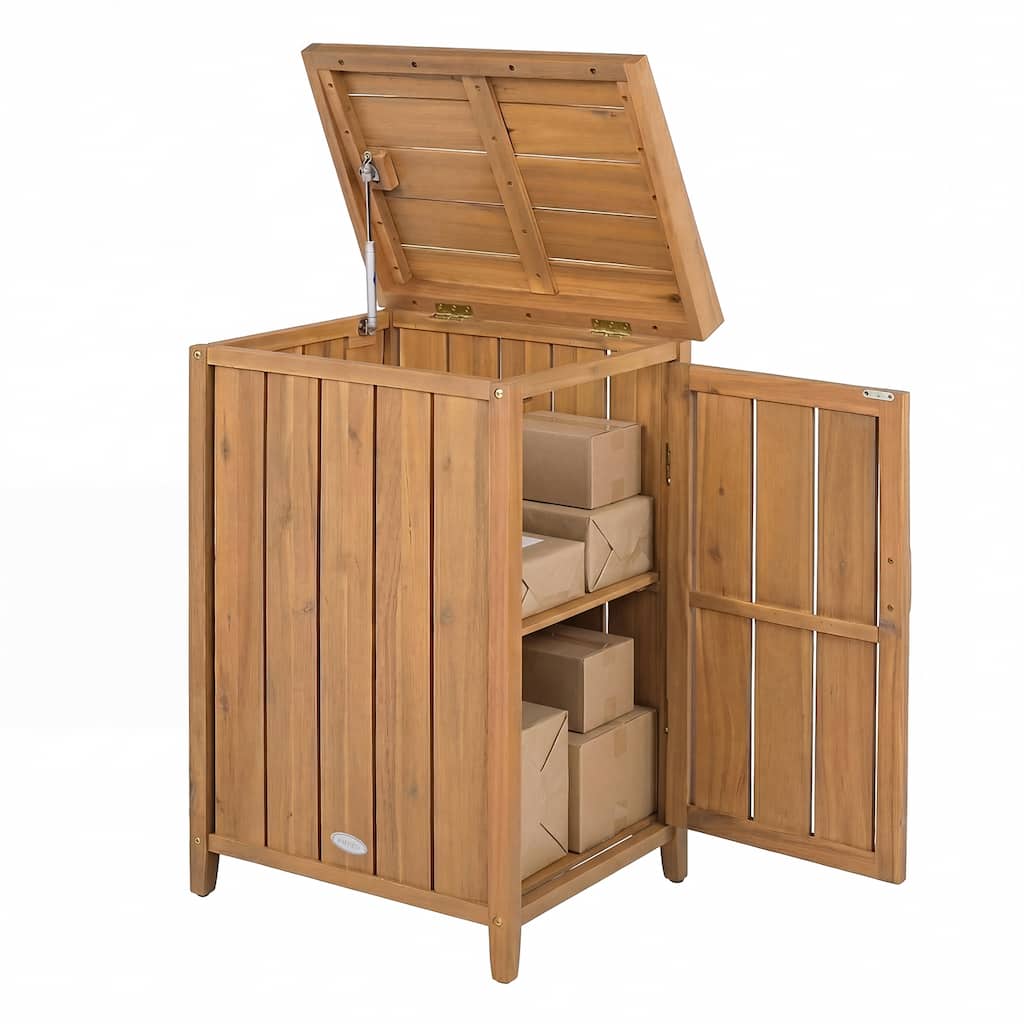 Gymax Wood Package Delivery Box w/Openable Lid Removable Shelf Side