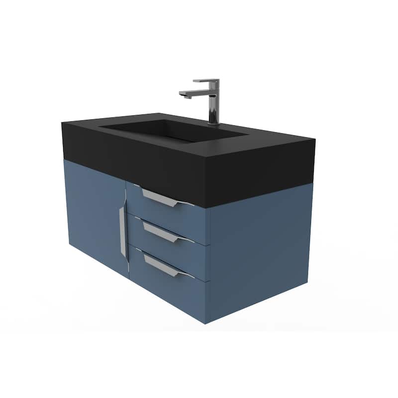 Nile 36" Wall Mounted Bathroom Vanity Set w/ Black Top