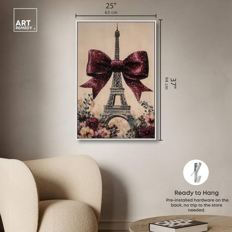 Sparkling Bow Eiffel Tower Canvas by Art Remedy