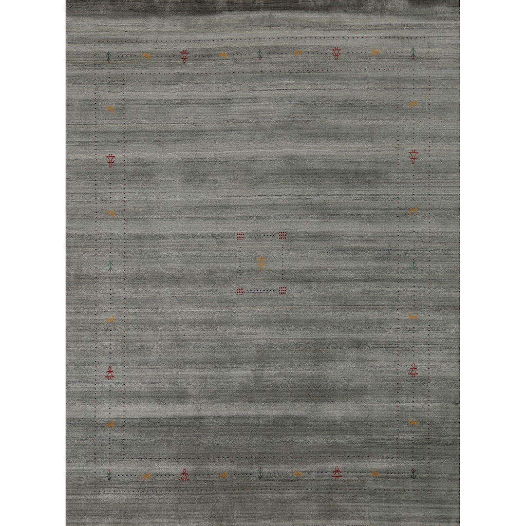 Grey Tribal Gabbeh Area Rug Hand-Knotted Wool Carpet - 8'2"x 9'9"