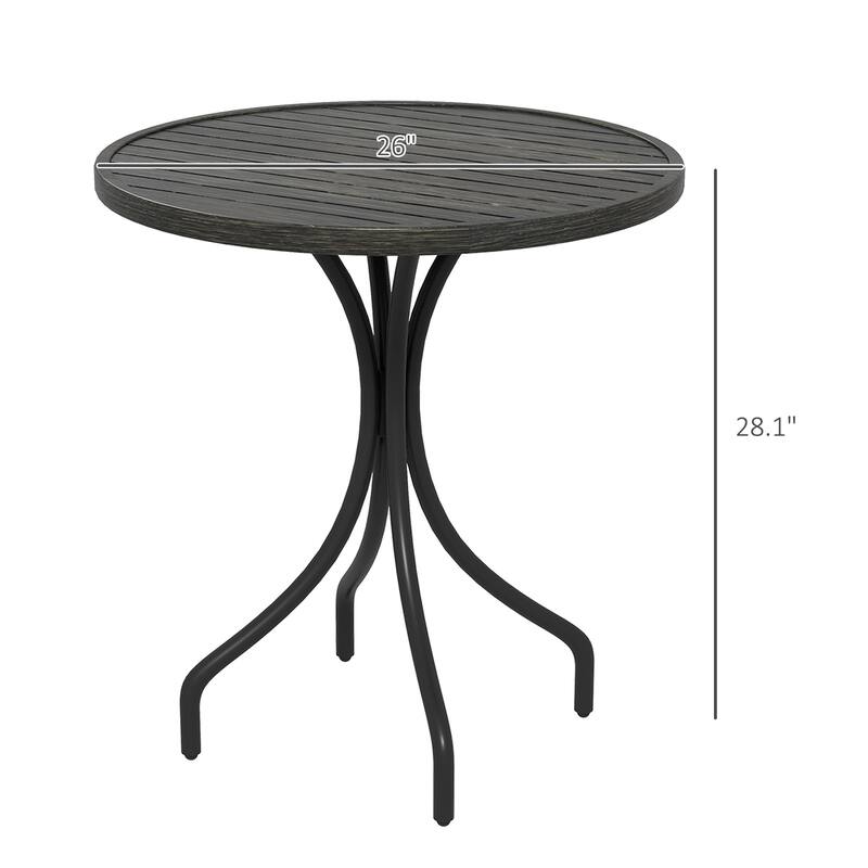 Outsunny Outdoor Side Table, 26" Round Patio Table with Steel Frame and Slat Tabletop for Garden