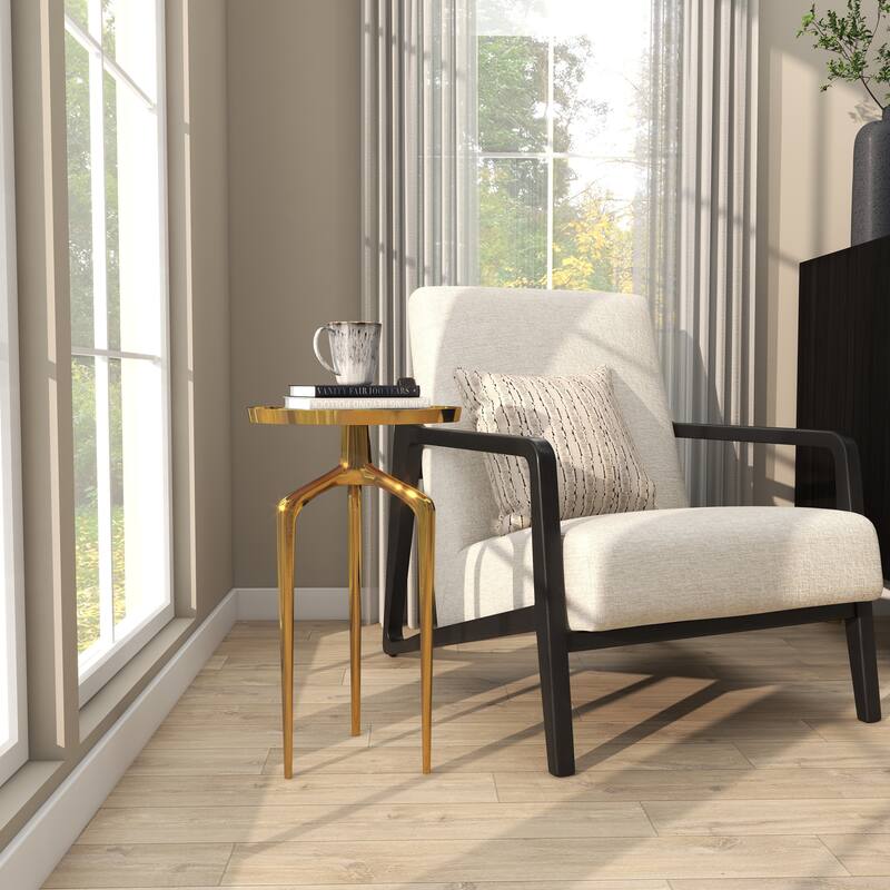 Sleek Aluminum Metal Tray Inspired Accent Table with 3 Tripod Legs - Black, Gold, Silver