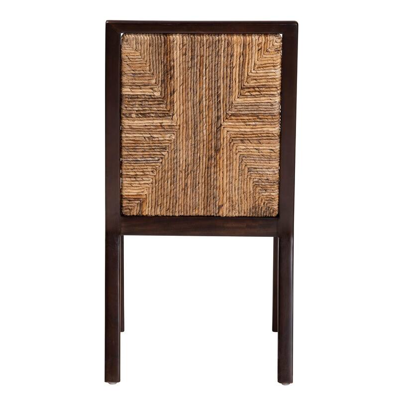 Joana Modern Bohemian Dark Brown Mahogany Wood and Natural Abaca Dining Side Chair