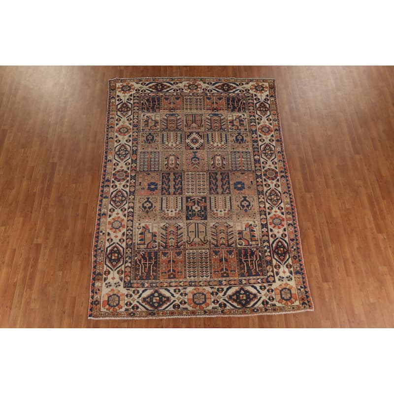 Bakhtiari Persian Vintage Rug Handmade Geometric Wool Carpet - 7'1"x 10'2"