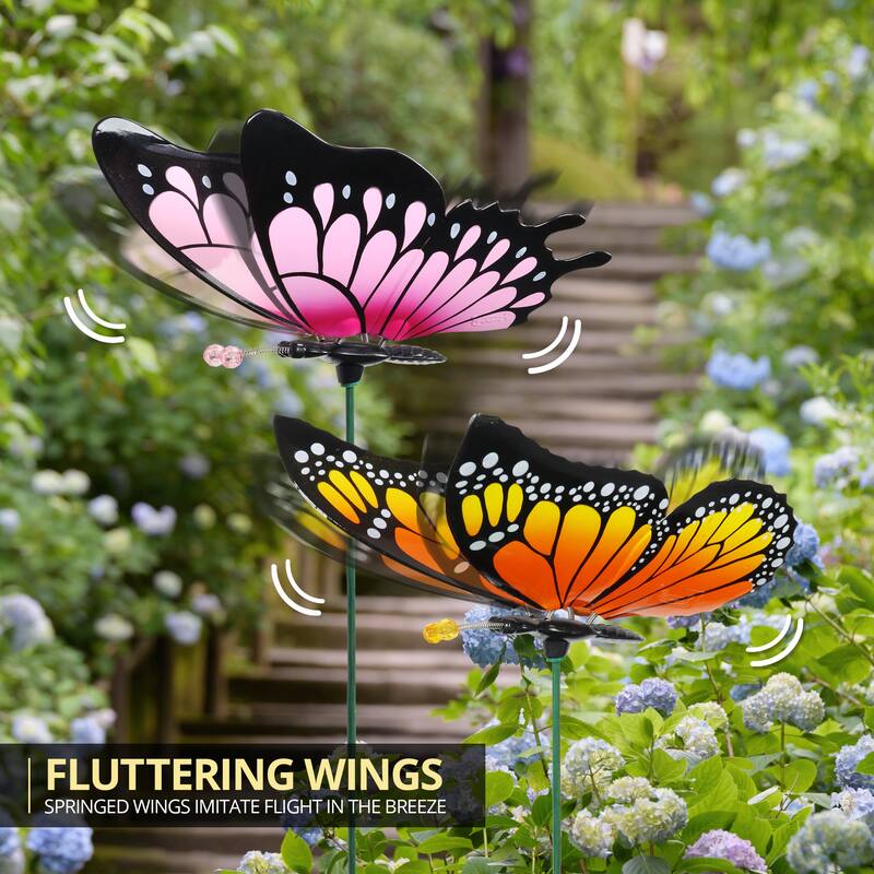 Exhart 2pk Large WindyWings Butterfly Stakes, 11 inch wingspan Bed