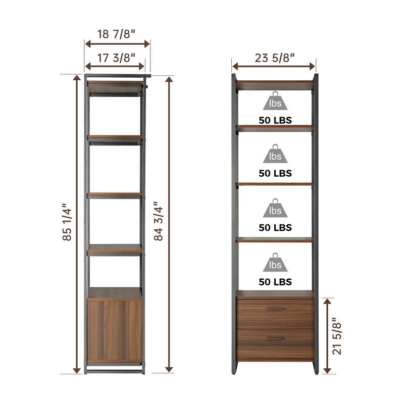 Eureka Ergonomic 84" Bookcase with 2 Drawers, 5 Tier Display Storage Bookshelf Cabinet, Adjustable Shelves