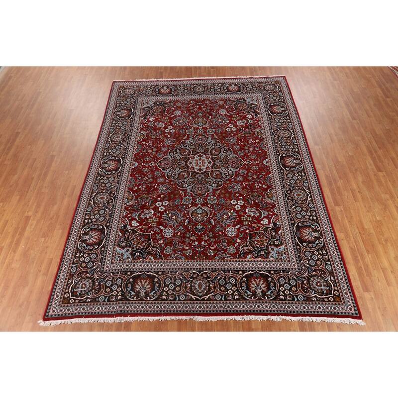 Floral Red Kashan Turkish Area Rug Machine-Made Oriental Carpet - 9'7" x 12'10"
