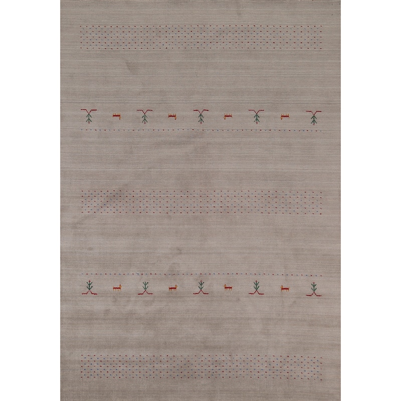 Tribal Gabbeh Indian Area Rug Handmade Wool Carpet - 6'8"x 9'7"