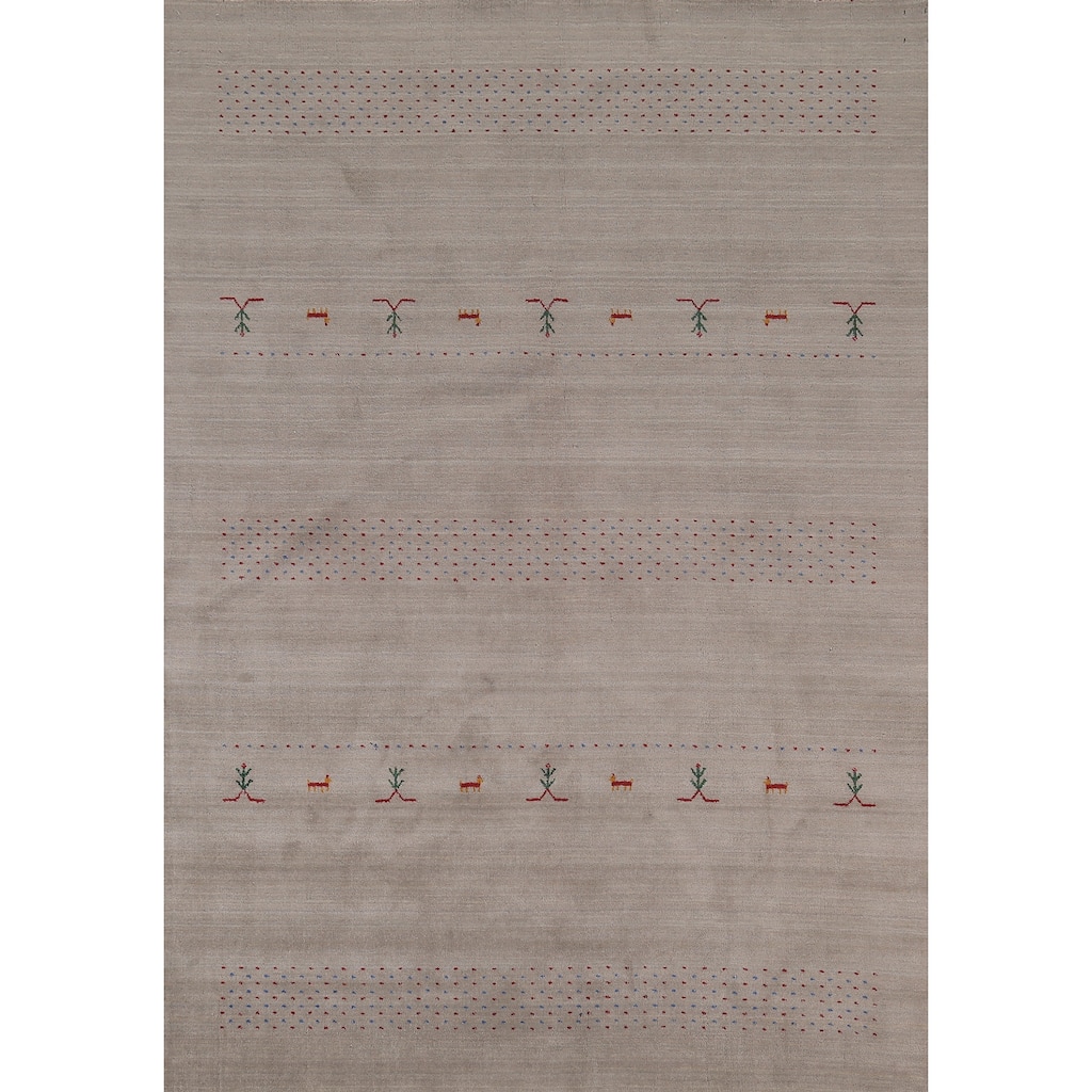 Tribal Gabbeh Indian Area Rug Handmade Wool Carpet - 6'8"x 9'7"