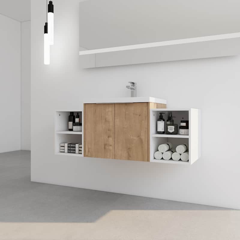 48" Modern Wall-Mounted Bathroom Vanity with Double Soft-Close Doors, Resin Sink, Eco-Friendly Plywood