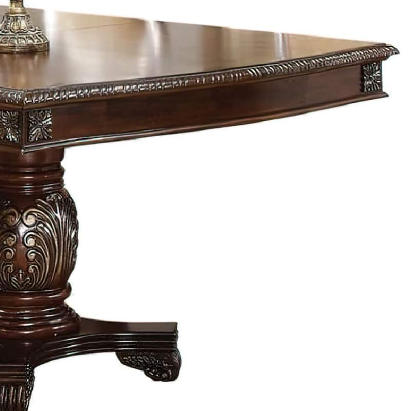 Loki 66-96 Inch Carved Dining Table, Espresso Brown Wood, Extension Leaves