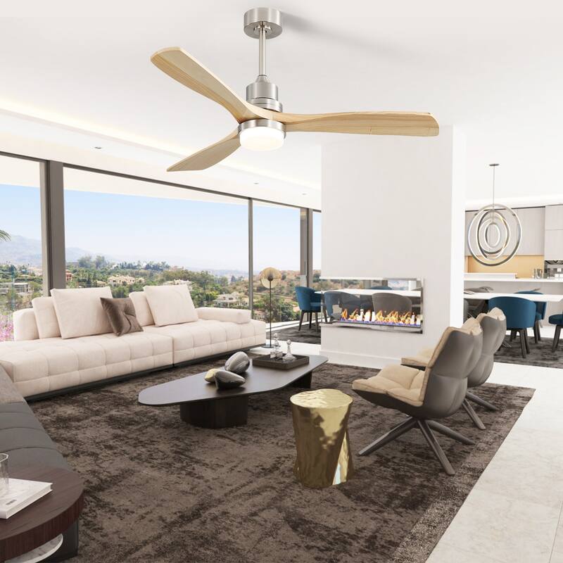 Wood Reversible Ceiling Fan with Dimmable 3 Color LED Light & 6-Speed Remote Control, and Silent Operation