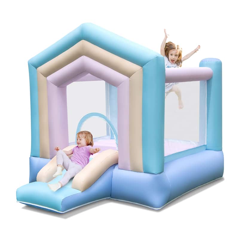 Gymax Kids Bounce House w/ Slide Basketball Rim Inflatable Basketball