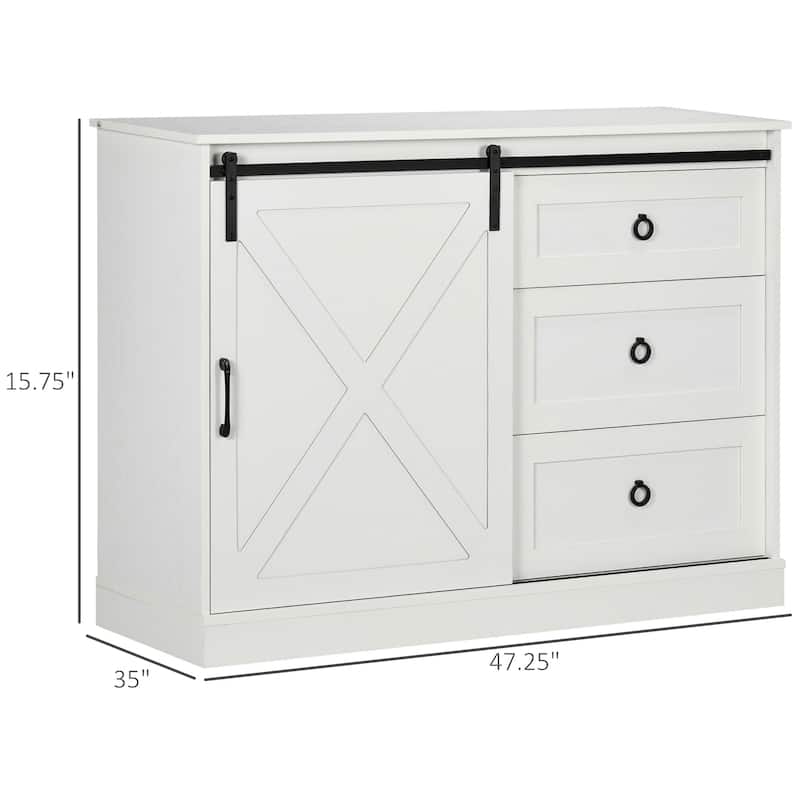 HOMCOM Farmhouse Coffee Bar Cabinet, Kitchen Sideboard, Buffet Cabinet with Sliding Barn Door and 3 Storage Drawers, Dark Grey