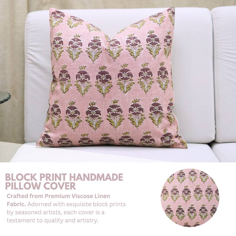 Fabdivine Floral Cushion Cover Viscose Linen for Sustainable Home Gifts Rectangle 14x20 Inch Farmhouse Pillowcase, Mor Mukut