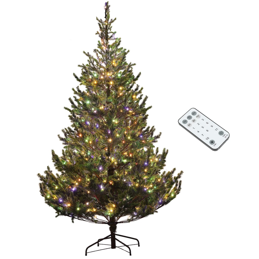 7FT Artificial Prelit Hinged Christmas Tree with Dual Color LED Lights & 2931 Tips